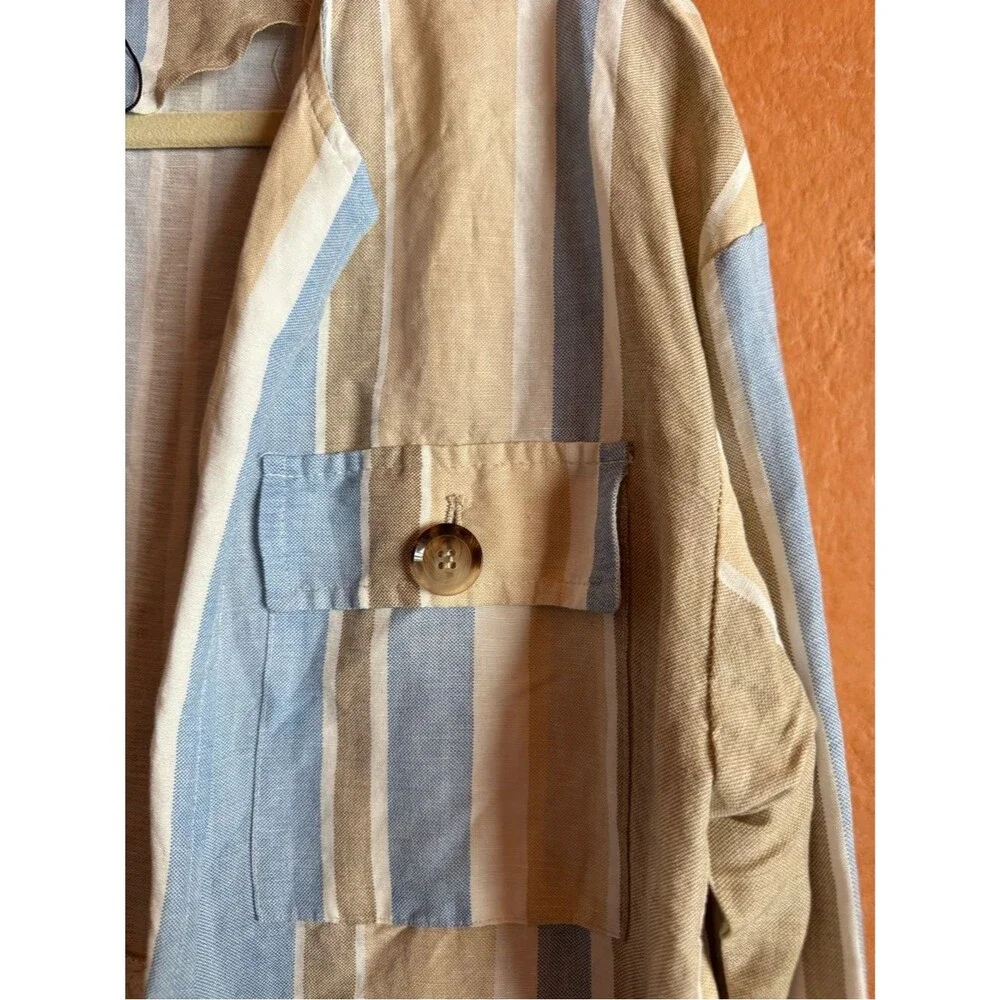 Zara Linen Blend Striped Utility Jacket Blazer Size Small Resort